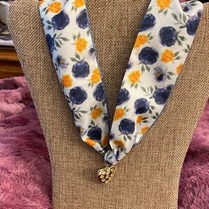 Floral Scarf with Heart Pendant